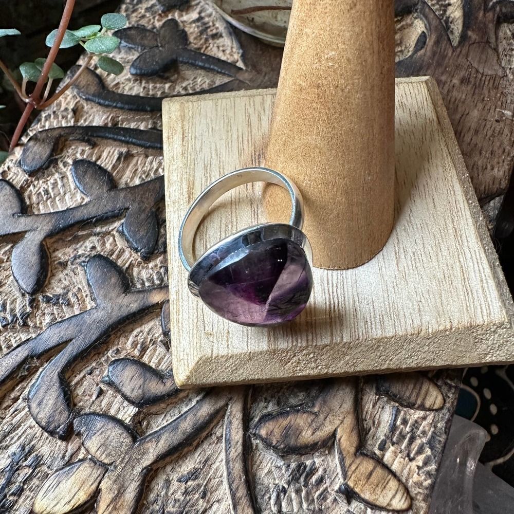 Natural Trapiche Star Amethyst Sterling Silver Ring Size 10 - Picture 8 of 8